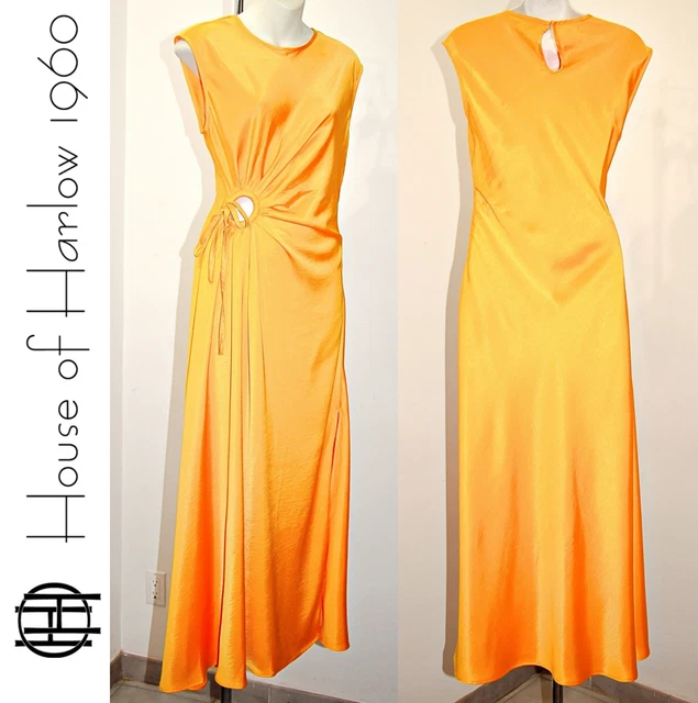 House of Harlow 1960 Ruched Side Cut-out Circl Satin Slip Maxi Dress in Yolk  S