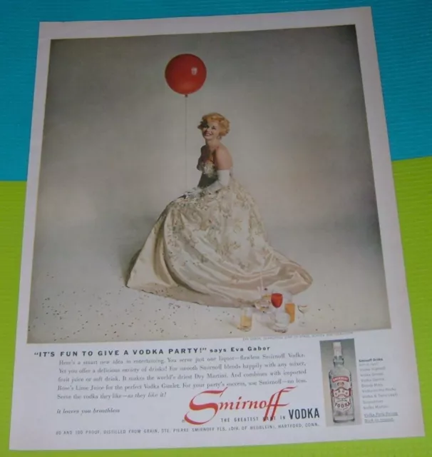 1959 Print Ad~Smirnoff Vodka Eva Gabor Hollywood Actress Green Acres Series