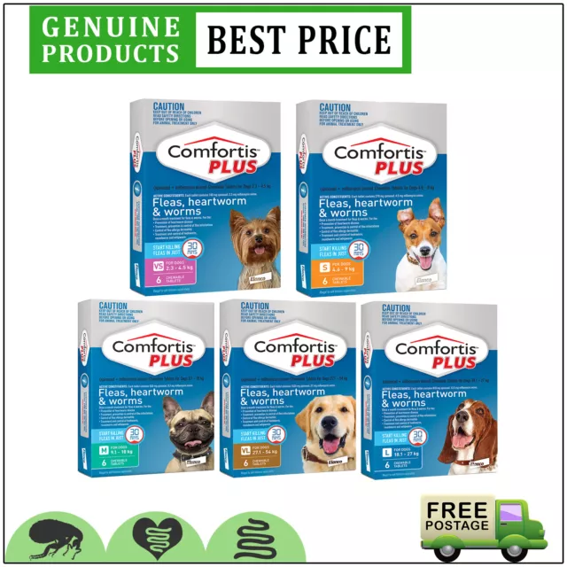 COMFORTIS PLUS 6 Doses for Dogs Chewable Flea Heartworm and Worm treatment