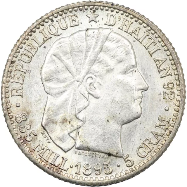 Haiti 1895 silver 20 centimes Liberty by Oscar Roty PCGS MS62