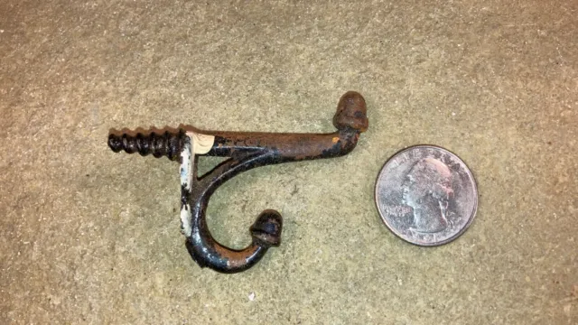 Small Antique Cast Iron Double Acorn Tip Coat Hat Hook Screw Back
