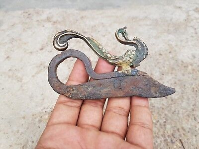 Old Iron Fire Striker Snake Figure & Brass Peacock On Top Handmade Collectible