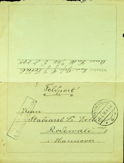 Deutschland 1918 WWI SOLDATEN Gratis Post Feld Post Brief Karte Sich Rodewald