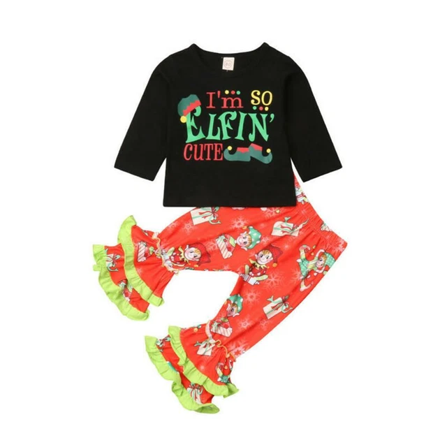Top casual a maniche lunghe per bambine + pantaloni svasati set abiti