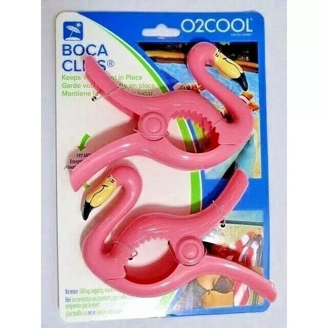 Boca Clips Pink Flamingo 2-Pc Acrylic Holds Beach Towels Bag Tropical Poolside