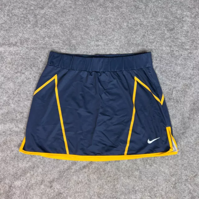 Nike Womens Skirt Medium Navy Gold Athletic Gym Swoosh Dri Fit Tennis Golf Sport