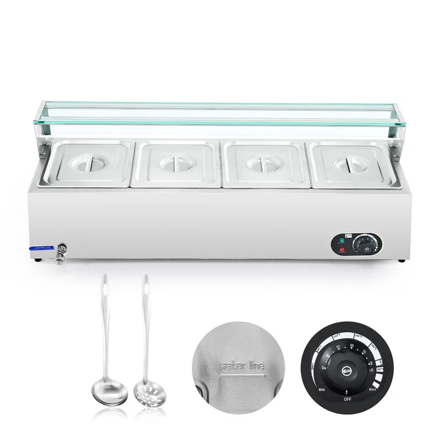Bain Marie Electric Food Warmer for Party Buffet w 4 Stainless Steel Pans & Lids