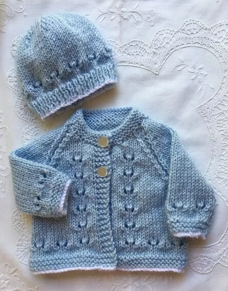 * Premature * 2 Piece Baby/Dolls Jacket Set * Blue * Aust Hand Knitted