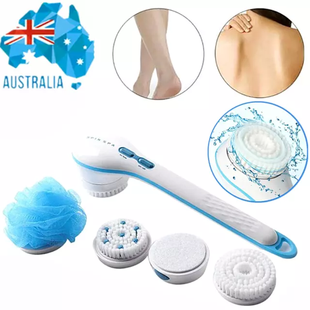 Electric Spinning Spa Brush Handled Body Bath Shower Back Brush with 5 heads AU