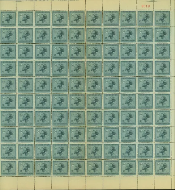 Belgian Congo 1927 -MNH stamps. Mi. Nr.:91/Cob Nr.129. Sheet of 100(EB) MV-11137