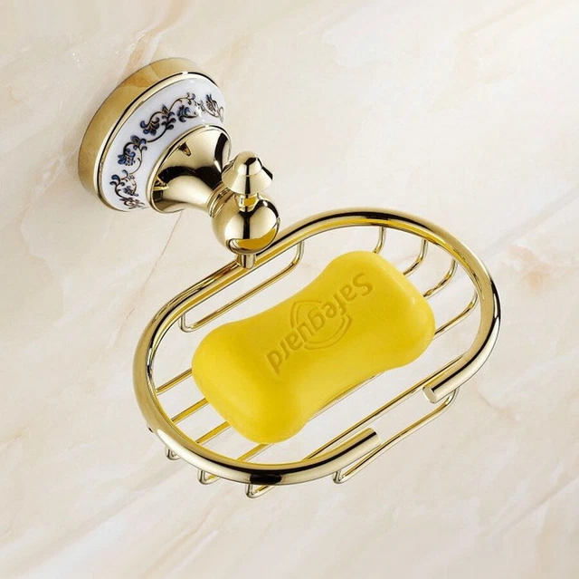 Wall Mount Gold Color Brass Bathroom Accessories Soap Dish Holder Soap Basket