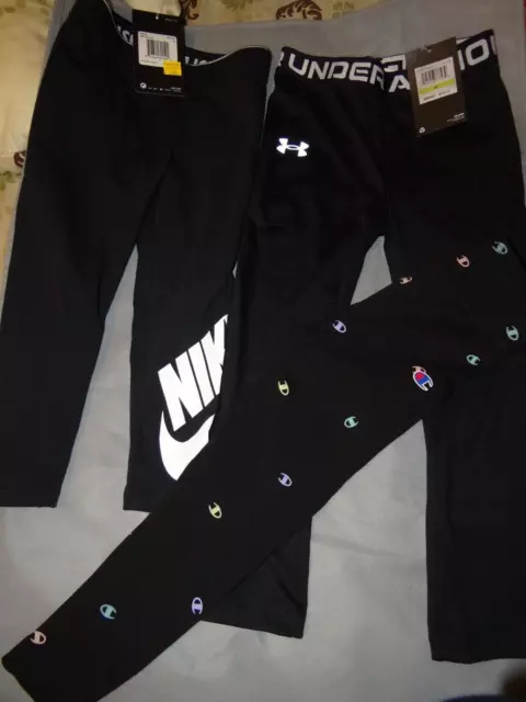 NEW Girls sz 4T black whte NIKE Dri-Fit leggings Under Armour pants Champion LOT