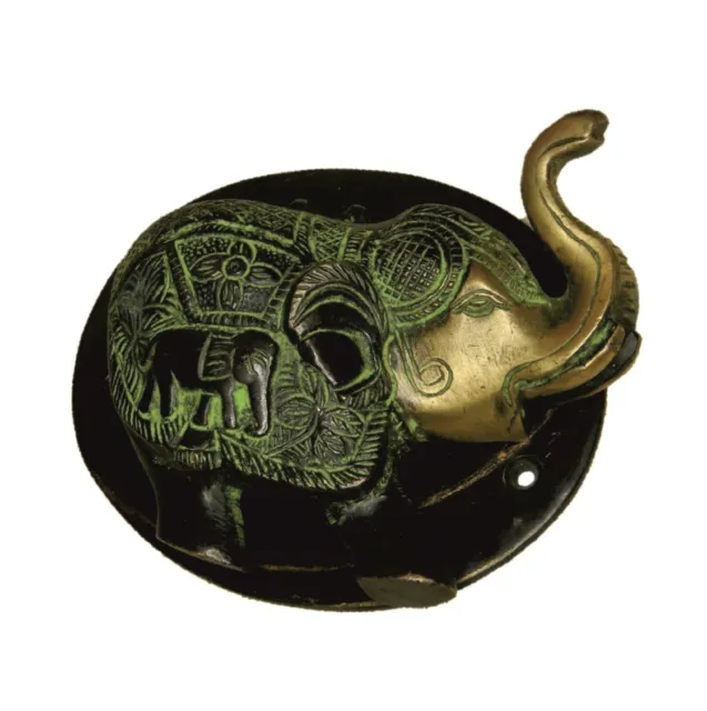 Handcrafted Solid Brass Green Elephant Shape Doorbell Antique Style Door Knocker