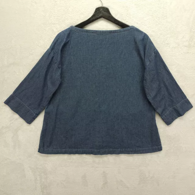 Eileen Fisher Top Womens XS Blue Denim Bateau Neck Organic Cotton Twill Pockets 2