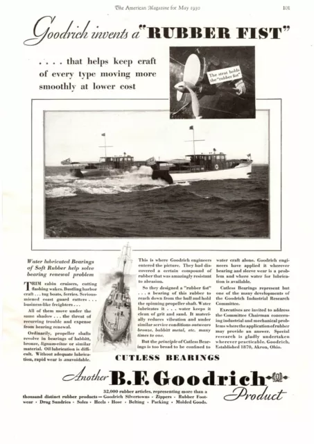 1930 B.F. Goodrich Rubber Co Cutless Bearings U.S. Coast Guard Cutters Print Ad