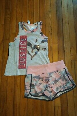 NWT Justice Girls Outfit 2Fer Active Top/Shorts Size 8 10 12