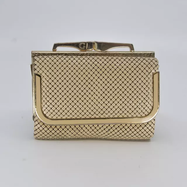 Vintage GLOMESH branded cream and gold ladies tri fold purse / wallet - c1980s 2
