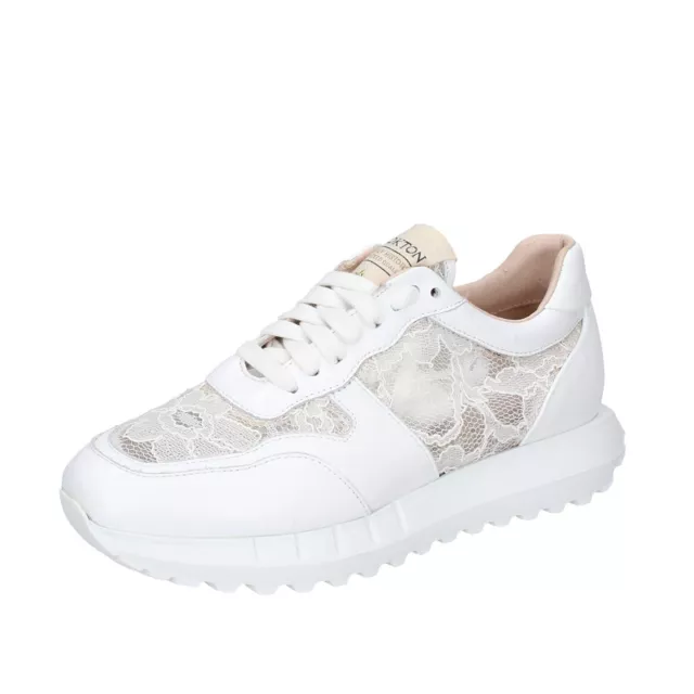 Chaussures Femme STOKTON 37 Ue Baskets Blanc Cuir Tissu EY967-37