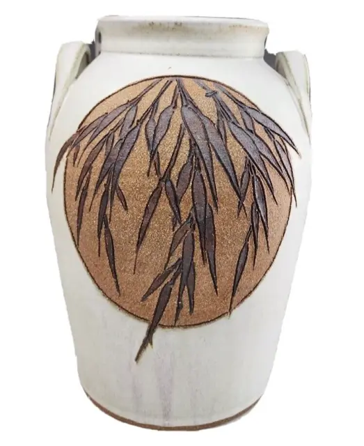 Tim Hahne Designs Studio Pottery Handled Bamboo Leaf Urn Vase