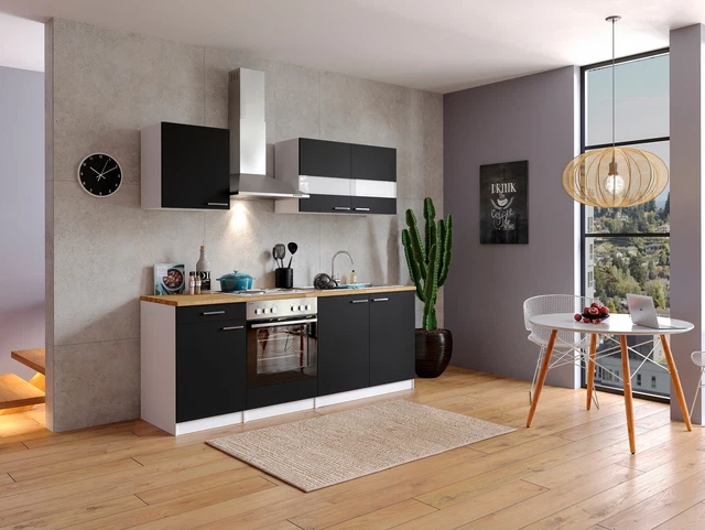 Cucina attrezzata cucinino Bianco Nero Malia 210 CM