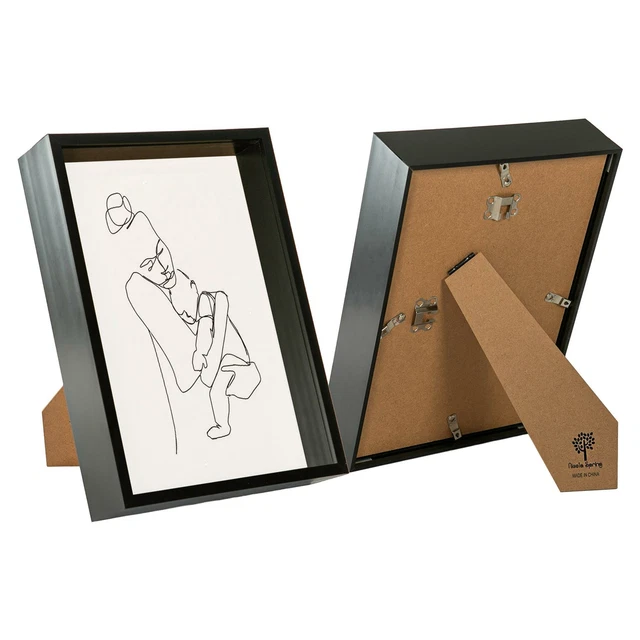 2x Deep Box Photo Frames 3D Shadow Picture Standing Hanging A4 (8 x 12") Black
