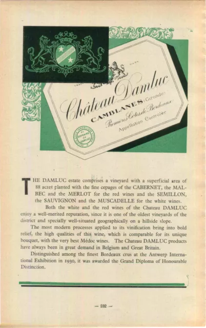 ADVERTISEMENT " Mini Poster " Chateau Damluc Vineyard Wine Camblames