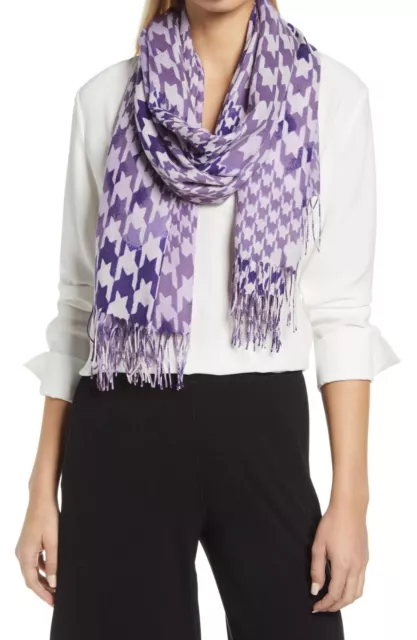 Nordstrom Wool Cashmere Houndstooth Scarf Wrap Purple Violet NEW Retail $99.00