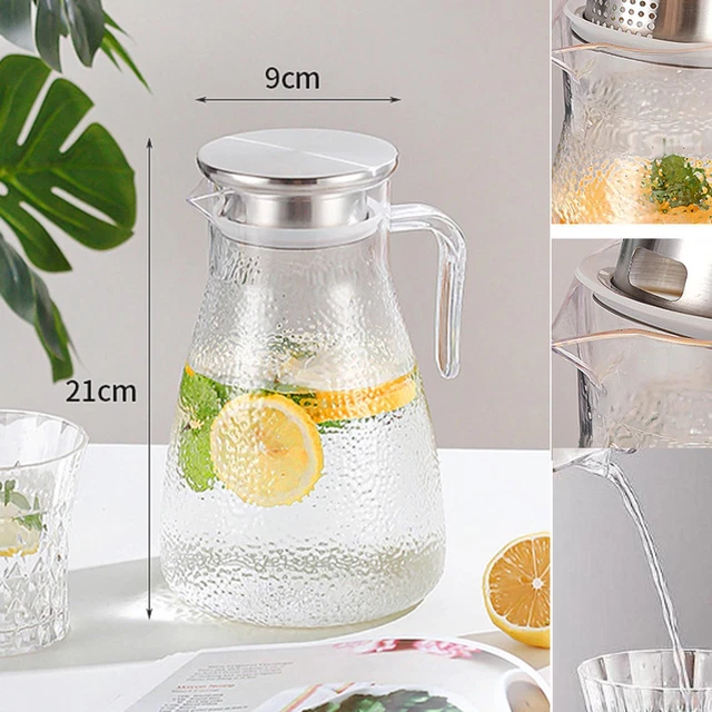 MAGICLULU Carafe Verre Avec Couvercle Pichet à Eau Froid Et Chaud Pour Réfrigérateur Capacité Et Design Élégant Pour Boissons Maison Et Thé
