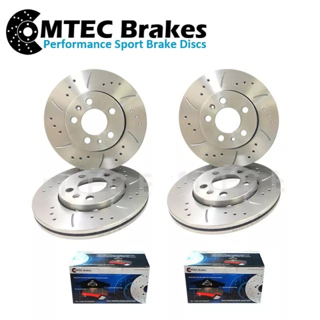 Vw Transporter T5 Drilled & Grooved Front & Rear Brake Discs & Mtec Pads 03-15