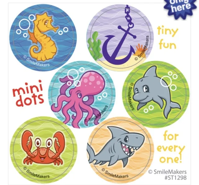 60 Sea Life Ocean Animals Stickers Party Favors Teacher Supply Shark Crab