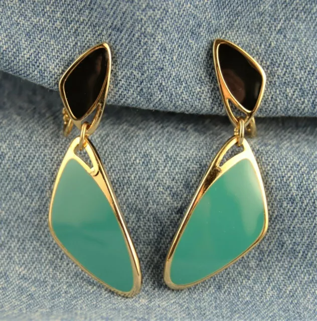 Unsigned Vintage 1988 Avon Color Counterpoint Enamel Dangle Clip Earrings