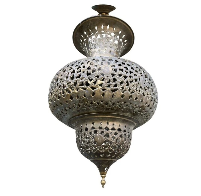 Vintage Moroccan Turkish Pierced Brass Teardrop Lantern Lamp Incense 22"