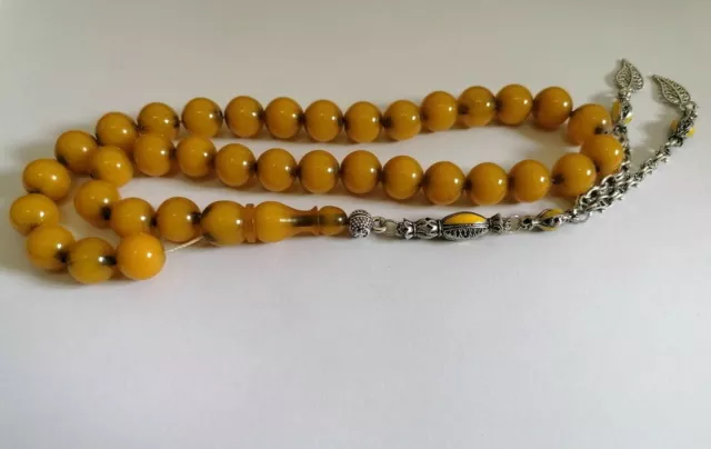 German Faturan Cherry Amber Bakelite 35 Prayer Beads Tesbih Misbaha Rosary