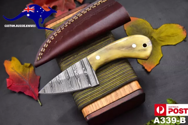 Custom Handmade J2 Stel hunting Knife with Gutt huk and steel bolster along  With Fancy Pure Leather Sheath : : Sports & Outdoors