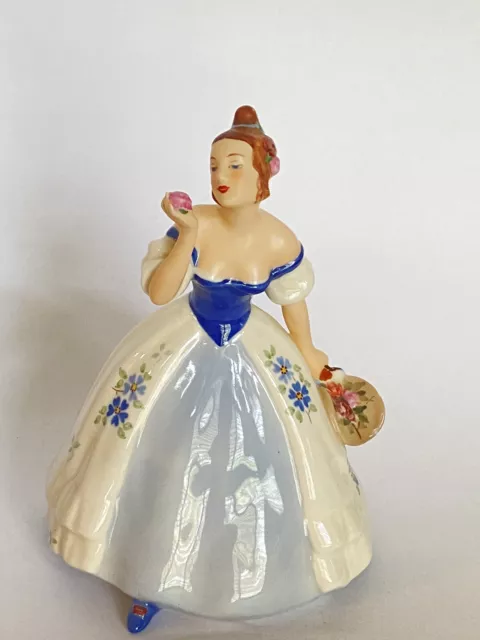 Porcelain Lady Figurine "Girl With Hat and Roses" by Royal Dux Bohemia