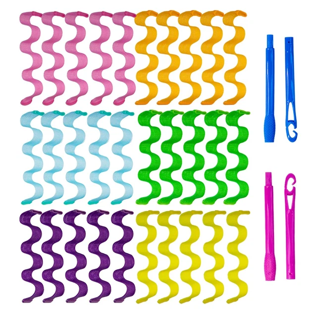 30pcs Heatless Hair Curlers Rollers Wave Kit with 2 Sets Styling Hooks, 12"