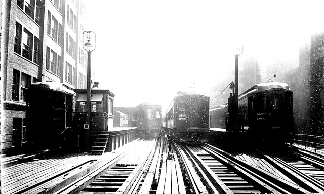 Chicago, Aurora & Elgin Ry,  Wells St Terminal, # 412-415 + COPY 616 B&W neg