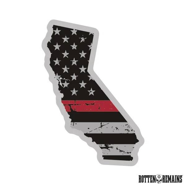 California State Thin Red Line Decal CA Tattered American Flag Vinyl Sticker e7m