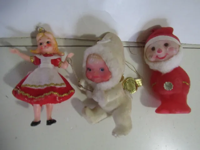 Vintage Christmas flocked ornaments Santa/Elf Angel Gretel Kurt S Adler