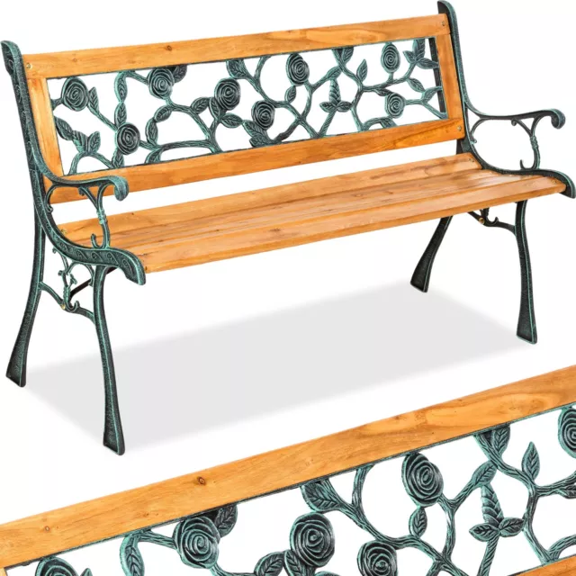 Banc mobilier meuble de jardin parc canapé terrasse en bois et fonte 124 cm neuf