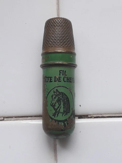 Nécessaire à Couture Voyage D.M.C Cheval Vert – Kit Ancien, Fabrication Française, Beige