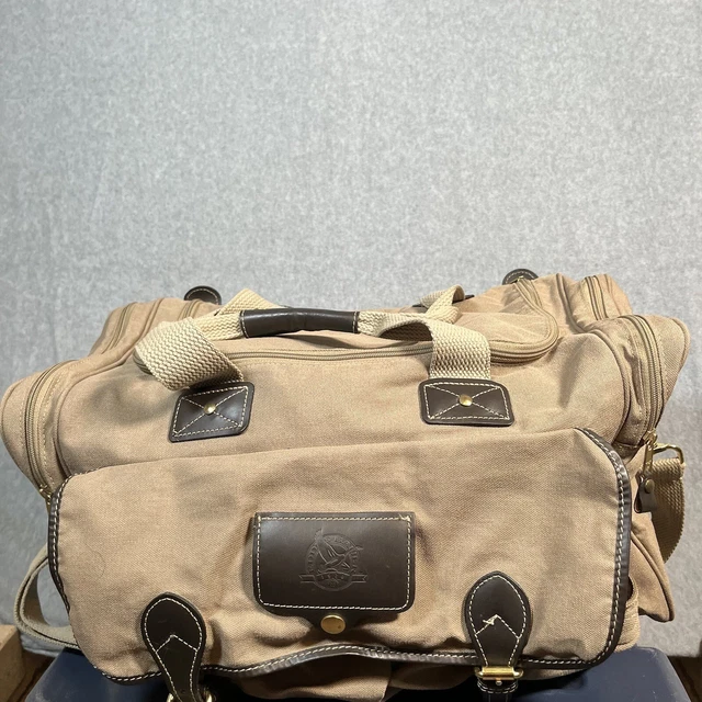Eddie Bauer Ford Duffle Bag Beige Brown Canvas Leather 18" Weekender Tan