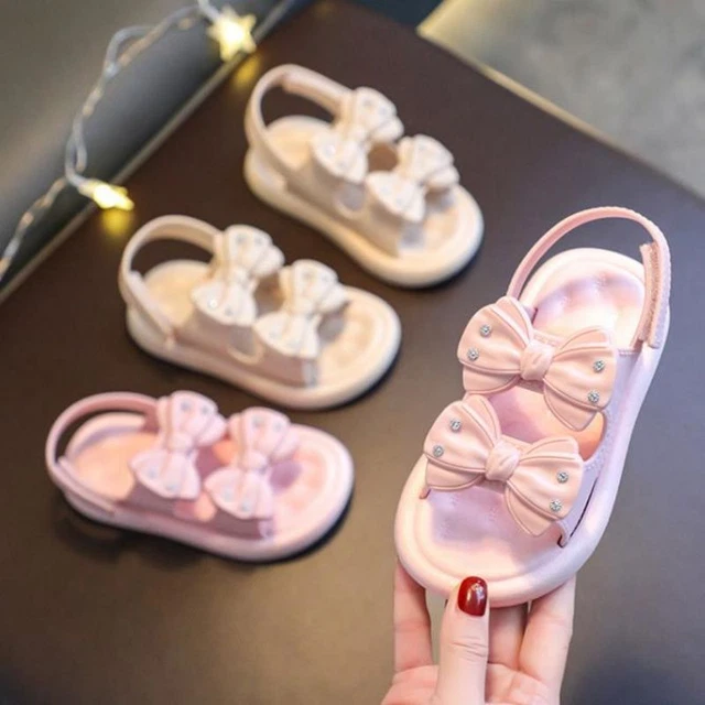 Girls Bow Sandals Summer Soft Shoes Kids Garden Beach Non-Slip Sole Slippers UK