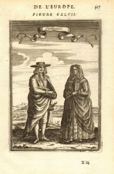 PORTUGAL COSTUMES. Portuguese man & woman in 17C dress. Portugais. MALLET 1683