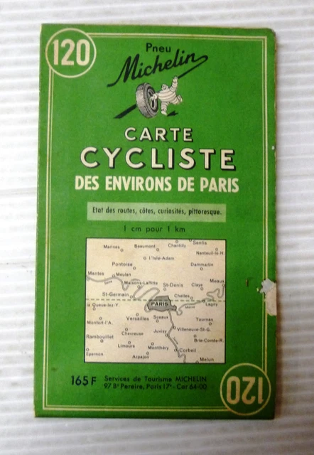 Carte Michelin N° 120 : Carte Cycliste 50 kms autour de Paris en 1947 : Superbe