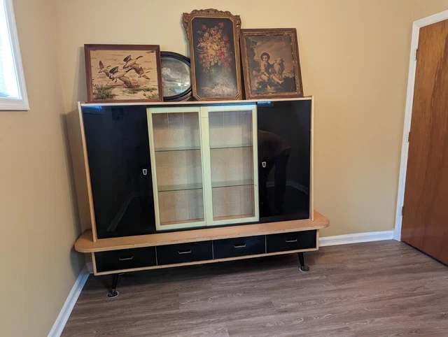 Mid-century Modern China Cabinet And Walnut Storage Cabinet vintage extremely