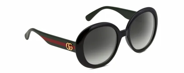 Gucci GG0712S Womens Round Designer Sunglasses Black Red Gold/Grey Gradient 55mm