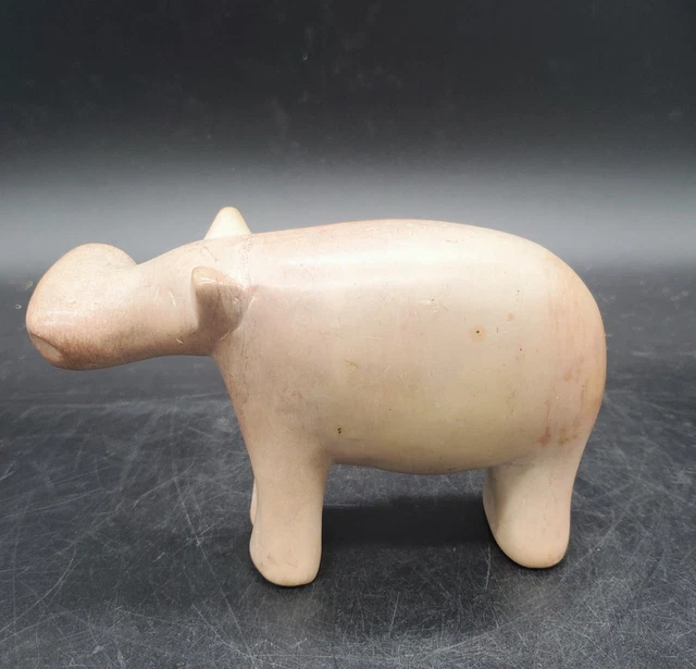 Vintage 1980s Hand Carved White  Soapstone  Hippopotamus Hippo Figurine Kenya