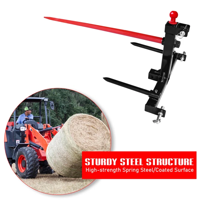 Cat 1 Tractor 3 Point Trailer Hitch 49" Hay Bale Spear 3000 lbs 2x17" Stabilizer
