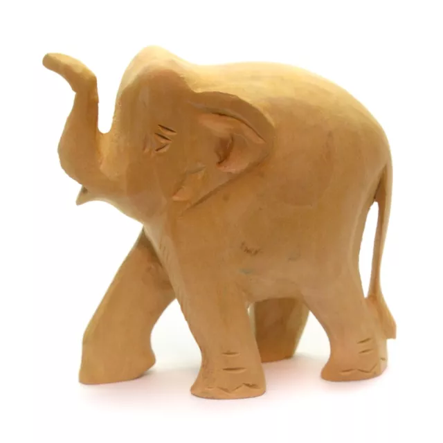 Hand Carved Wood Elephant Trunk Up Figurine 3" Height Vintage